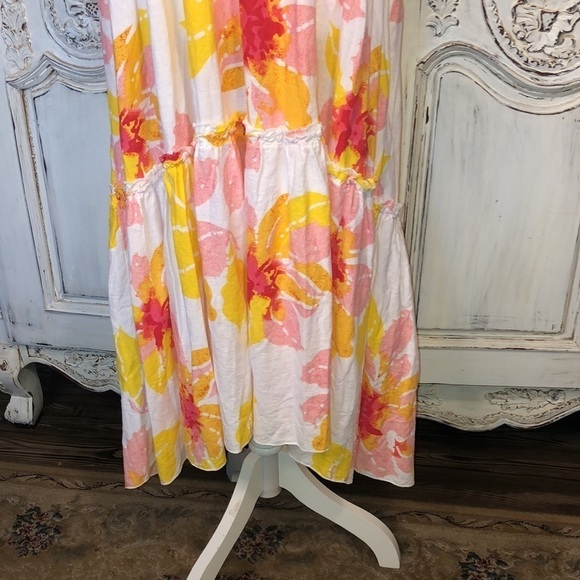 Free People Linen Blend Sherbet Color Florals on White Multi Tiered Dress S/XS - Picture 4 of 11